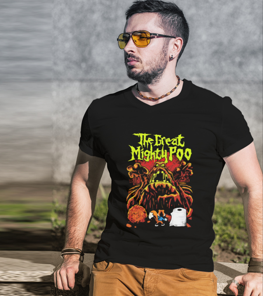 The Great Mighty Poo Animated Character With Toilet Paper And Cookie T-Shirt
