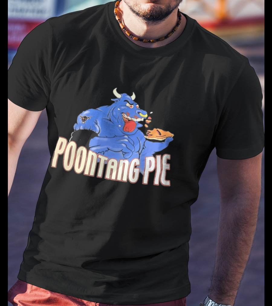 Poontang Pie Bull Eating Slice With Small Wrestler Tattoo T-Shirt