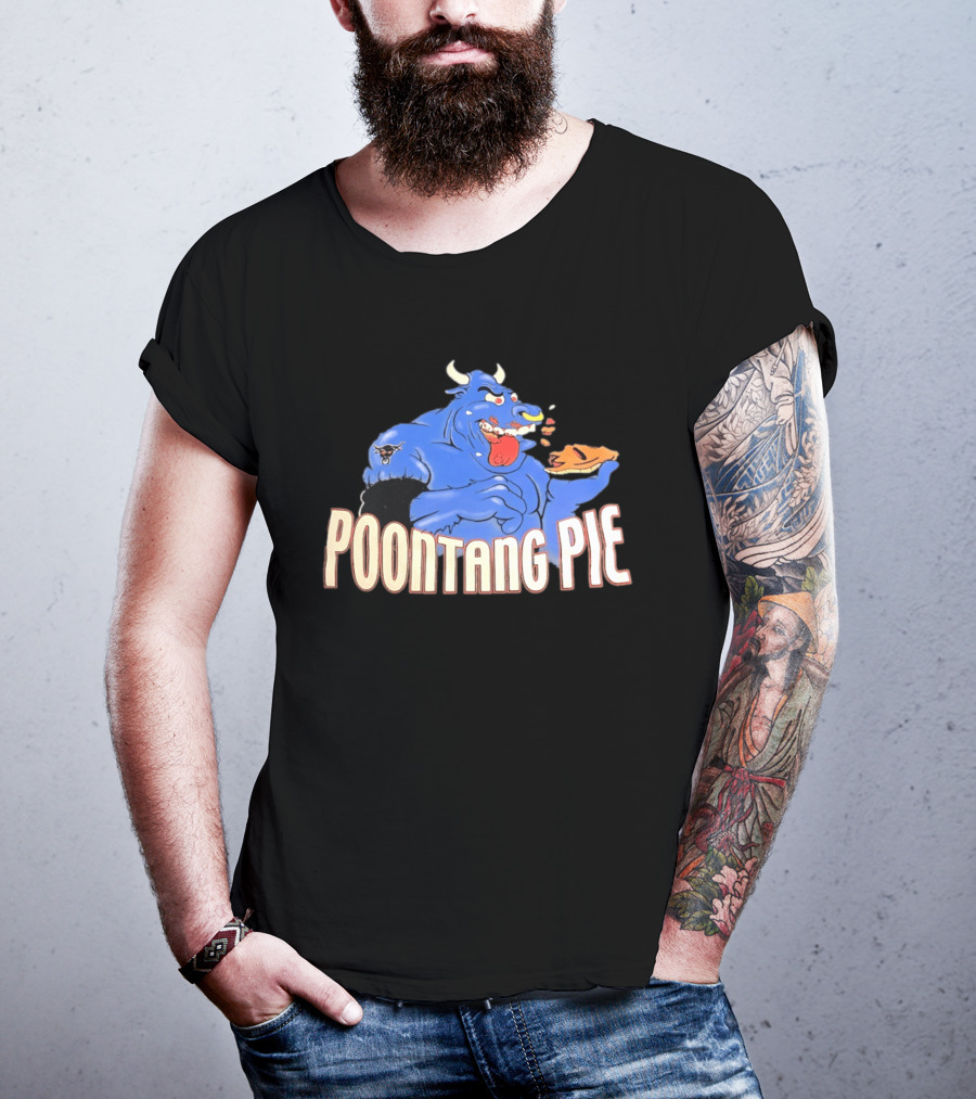 Poontang Pie Bull Eating Slice With Small Wrestler Tattoo T-Shirt
