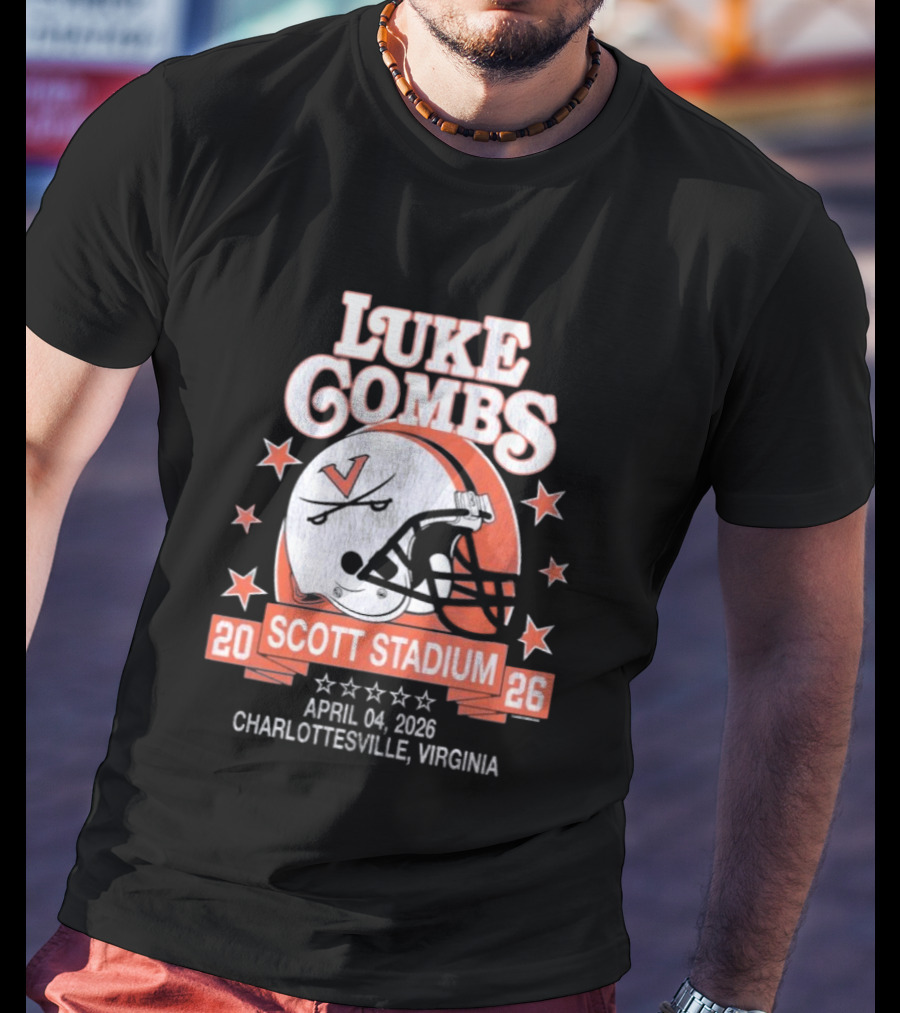 Luke Combs 2026 Scott Stadium Charlottesville Virginia April 04 Event With Helmet Stars T-Shirt