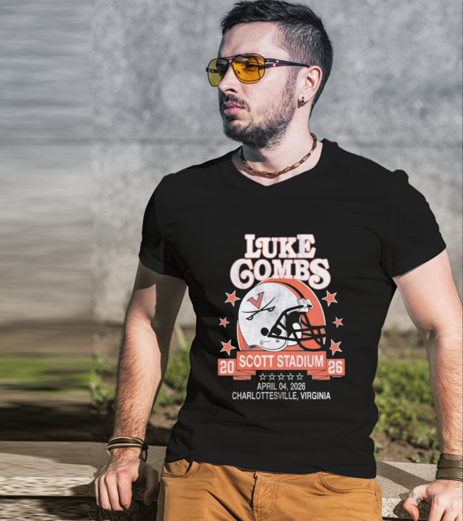 Luke Combs 2026 Scott Stadium Charlottesville Virginia April 04 Event With Helmet Stars T-Shirt