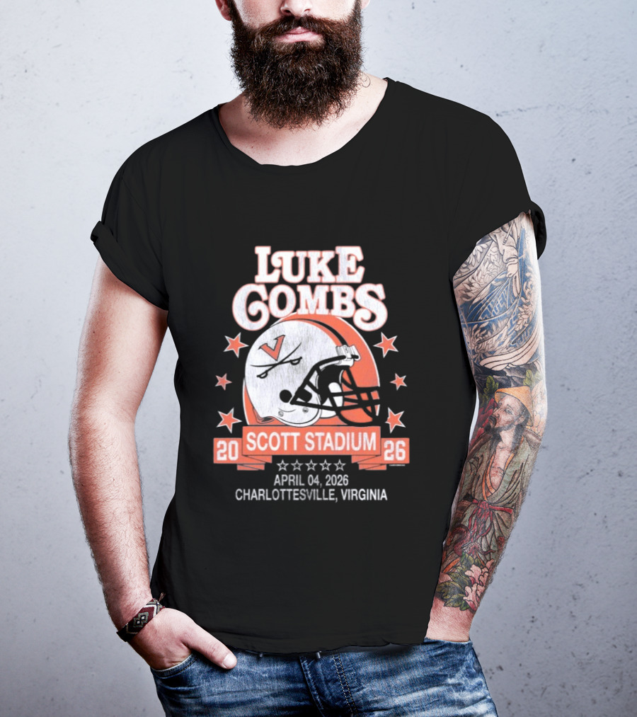 Luke Combs 2026 Scott Stadium Charlottesville Virginia April 04 Event With Helmet Stars T-Shirt