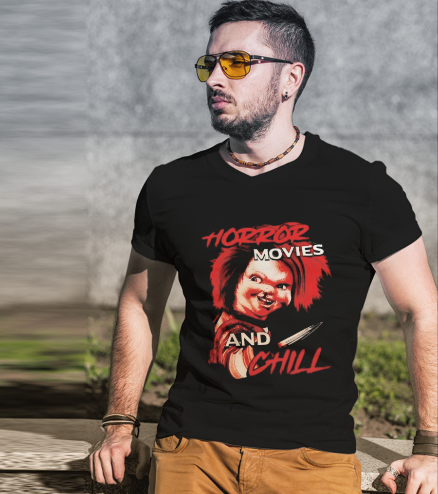 Chucky Horror Movies And Chill Knife Wielding Doll T-Shirt