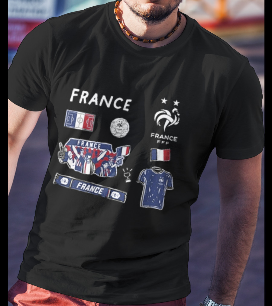 France National Team Youth Navy Cotton Pullover Soccer Fans Tricolor FFF Rooster Stars T-Shirt