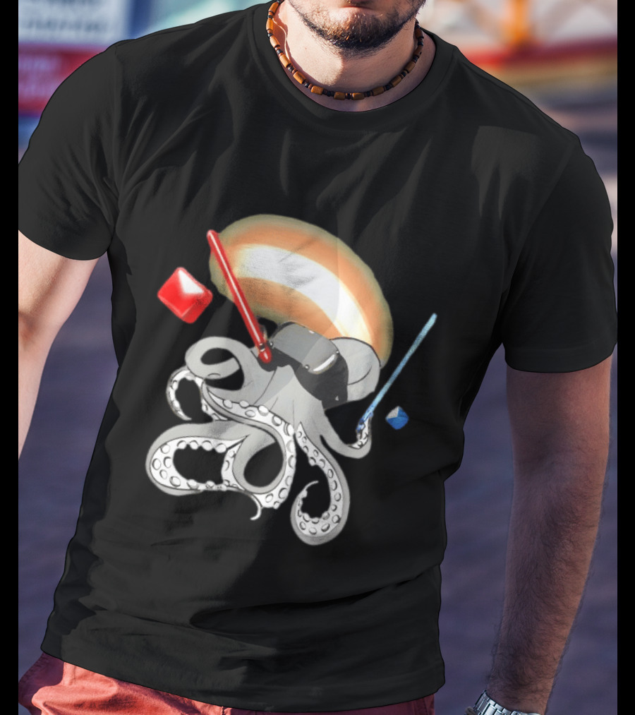 VR Headset Octopus With Red Blue Lightsabers T-Shirt
