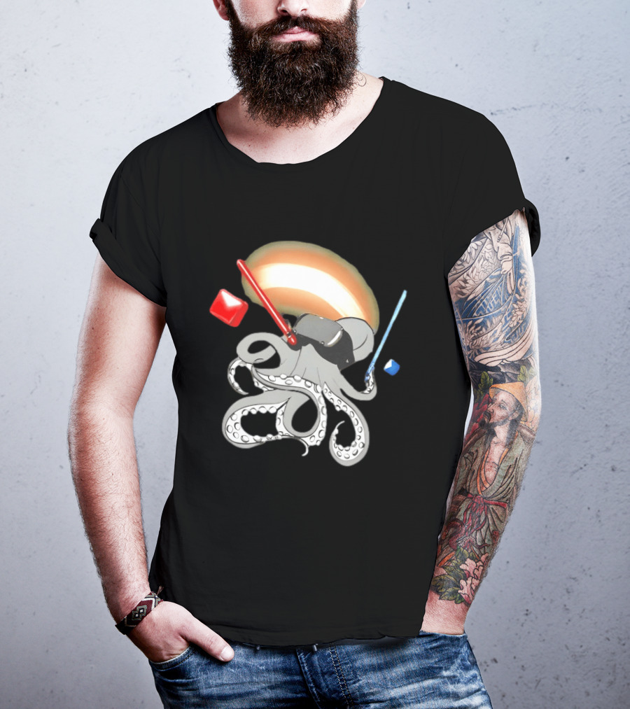 VR Headset Octopus With Red Blue Lightsabers T-Shirt