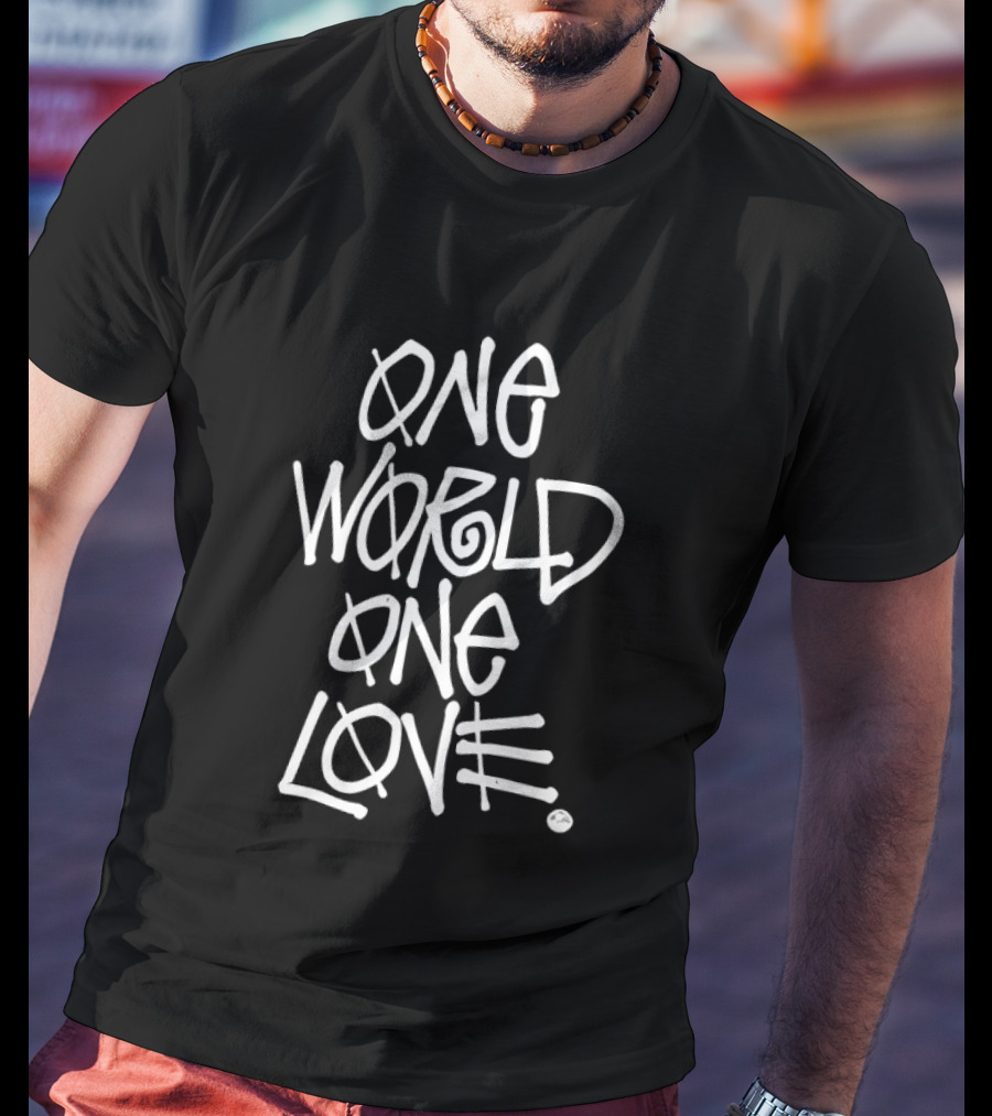 One World One Love Graffiti Style Message T-Shirt