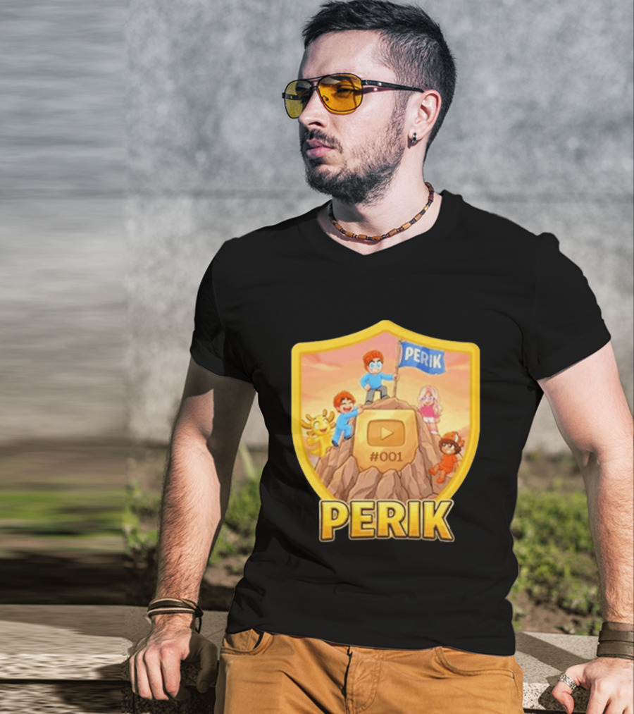 Perik 3 Års Black 001 Shield Badge YouTube Button Cartoon Characters T-Shirt