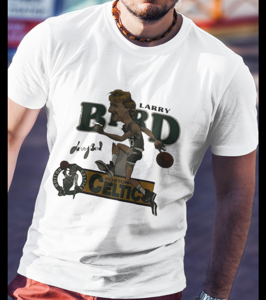 Larry Bird Boston Celtics Caricature Basketball Legends T-Shirt