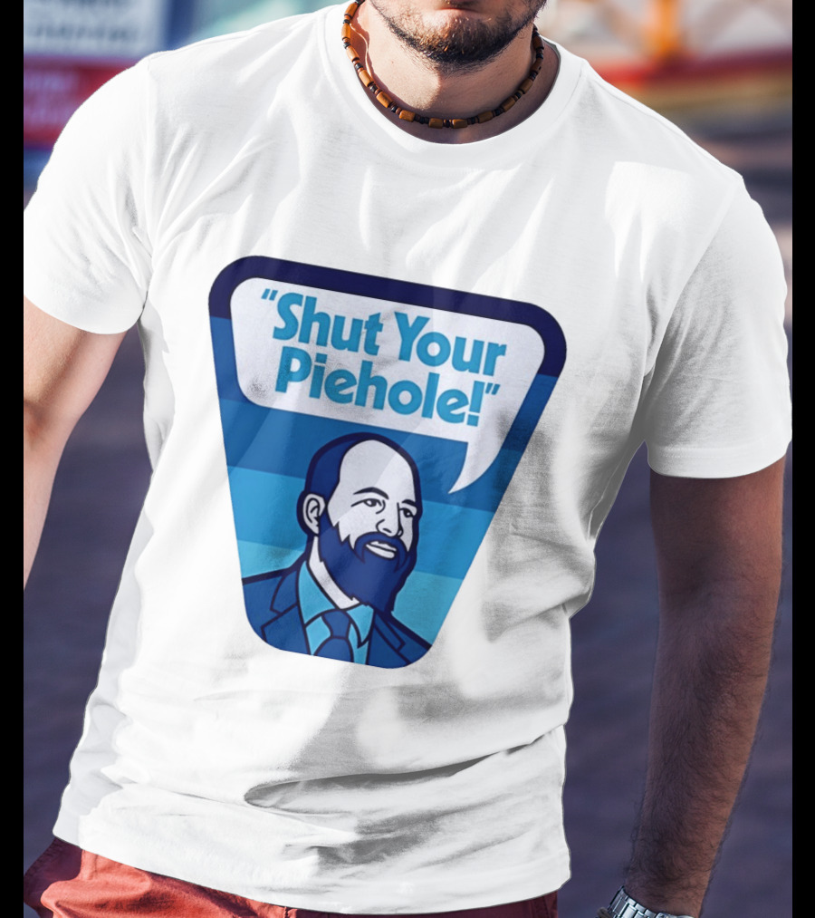 Shut Your Piehole Speech Bubble Blue Suit Beard T-Shirt