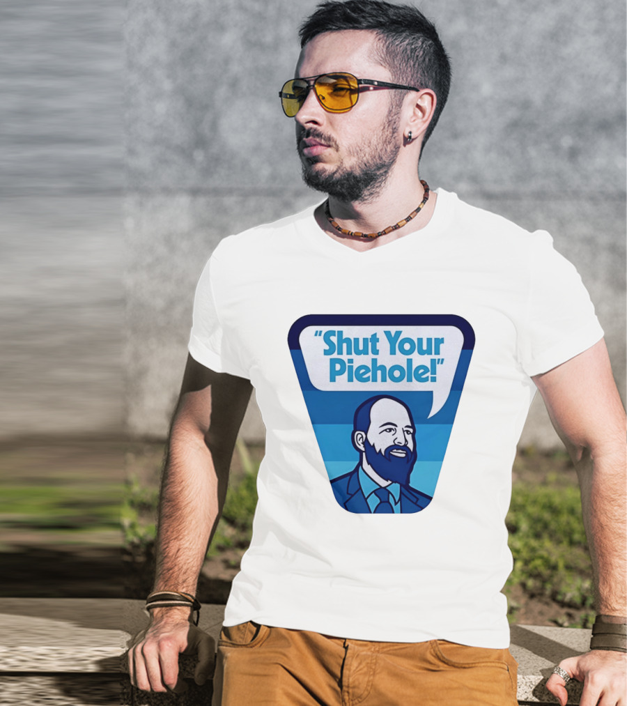 Shut Your Piehole Speech Bubble Blue Suit Beard T-Shirt