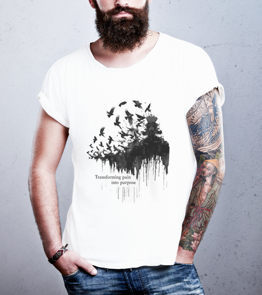 Transforming Pain Into Purpose Motivational Tree Art With Birds In Flight Symbolizing Growth And Healing T-Shirt