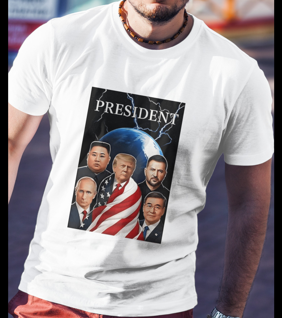Presidents Trump Putin Zelenskyy Kim Jong Un Xi Jinping Global Leaders Earth Lightning T-Shirt