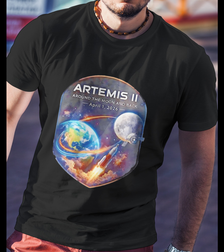 Artemis II Mission April 1 2026 Around The Moon And Back Rocket And Earth T-Shirt