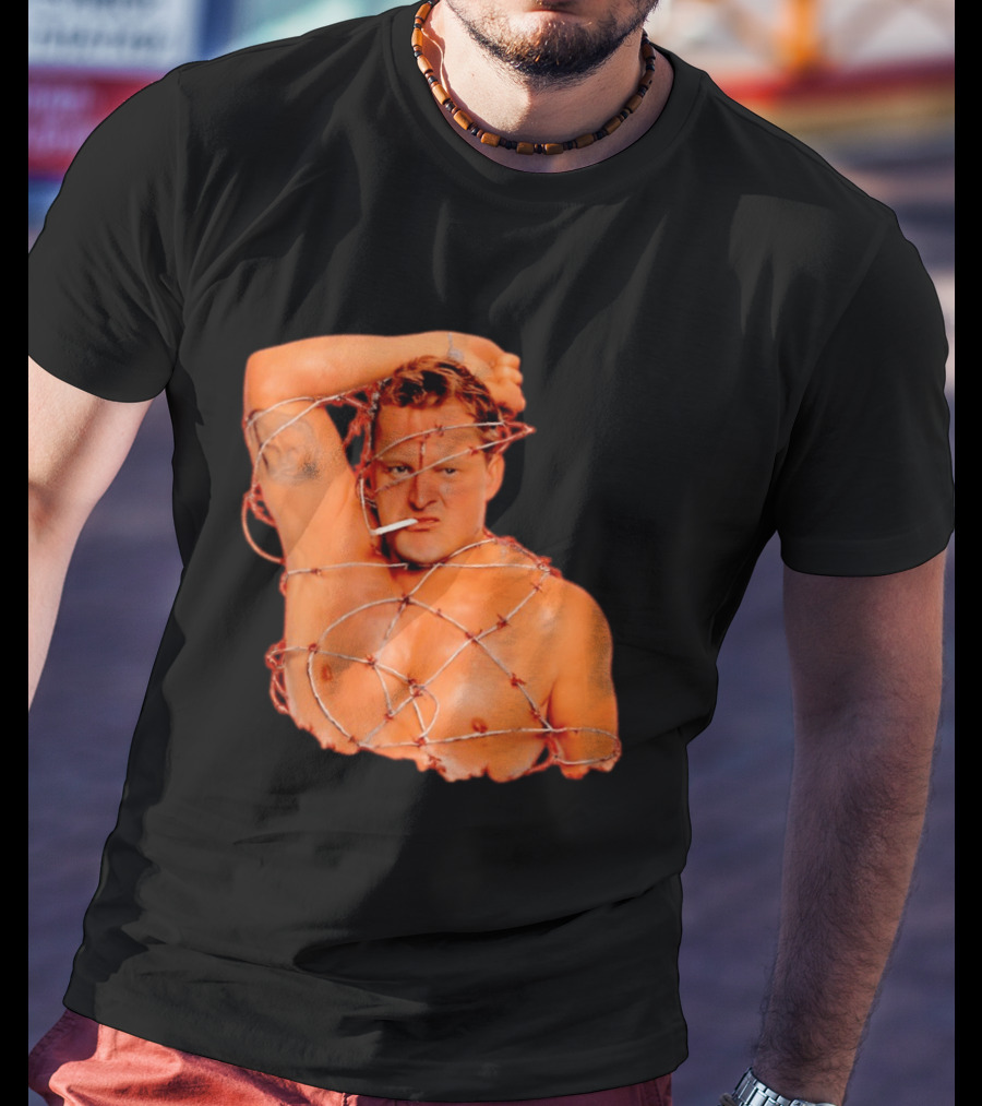 Sandman Barbed Wire Screenprinted Wrapping Wrestler With Cigarette T-Shirt