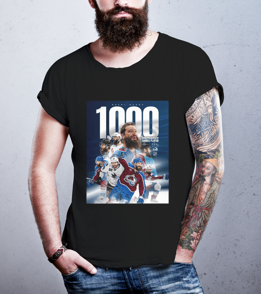 Brent Burns 1000 Consecutive NHL Games Played Colorado Avalanche San Jose Sharks T-Shirt