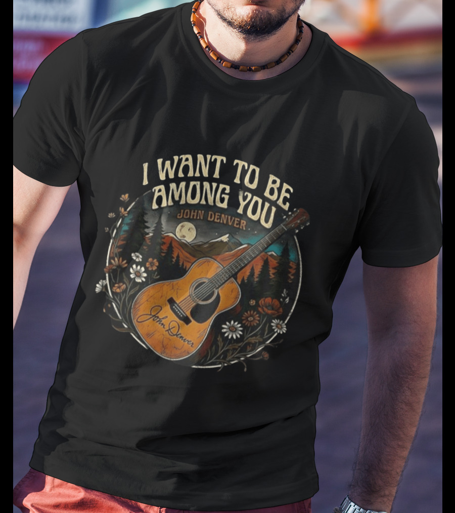 I Want To Be Among You John Denver Guitar Moonlit Mountain Scene T-Shirt