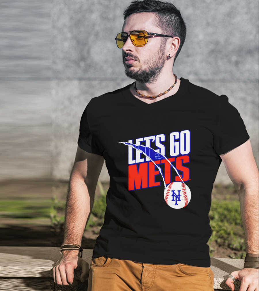 New York Mets Let's Go Mets Baseball Royal Splitter T-Shirt