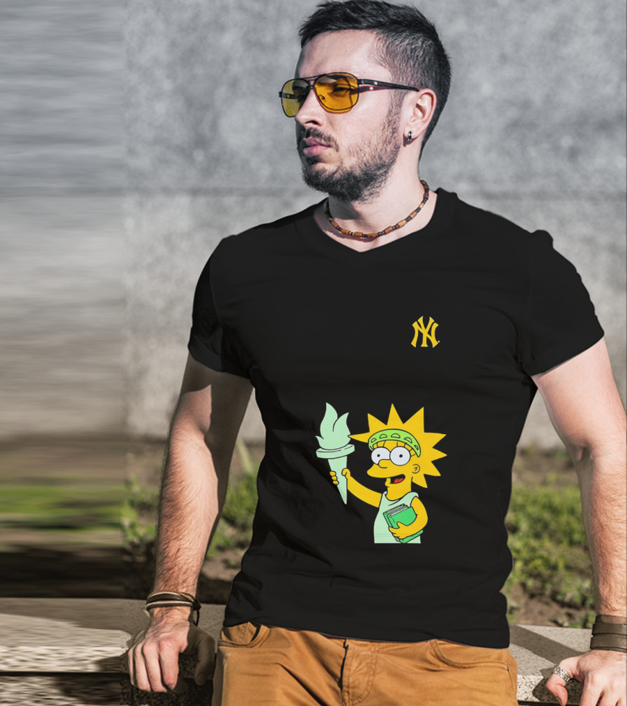 New York Yankees Simpsons Lisa Statue Of Liberty 2026 Iconic Collaboration T-Shirt