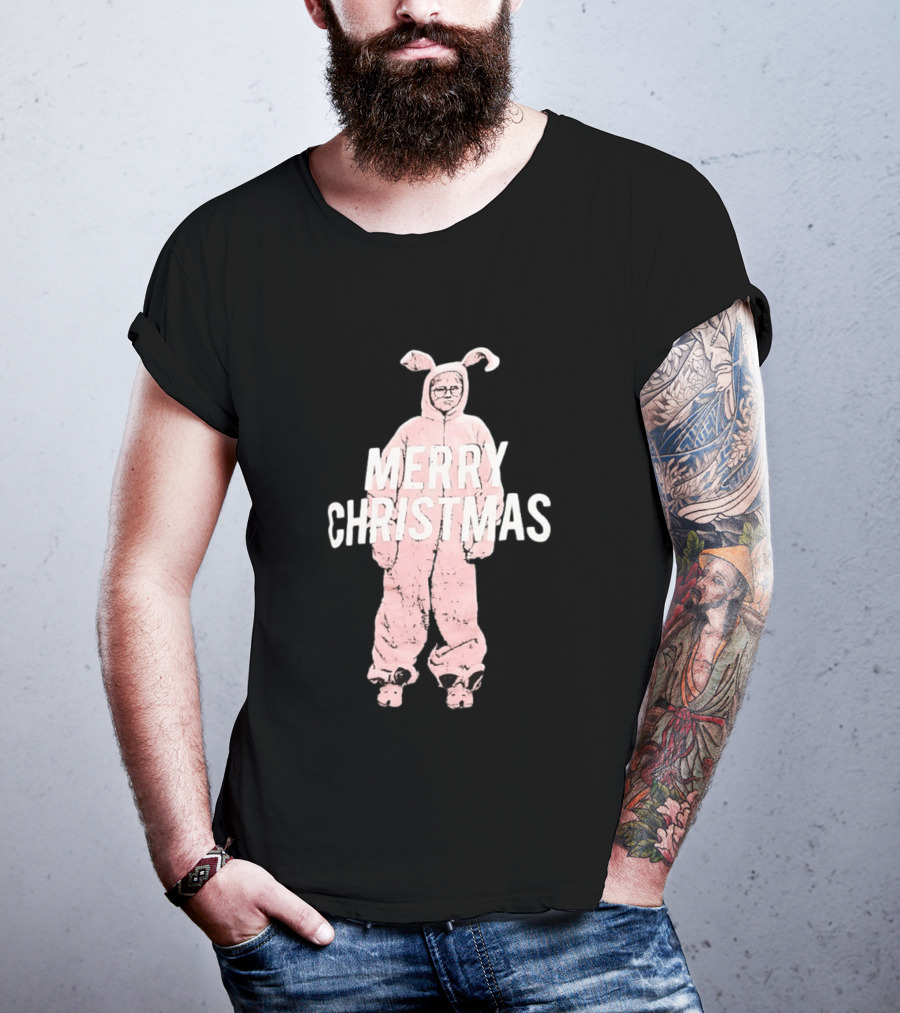 Merry Christmas Ralphie Pink Bunny Costume T-Shirt