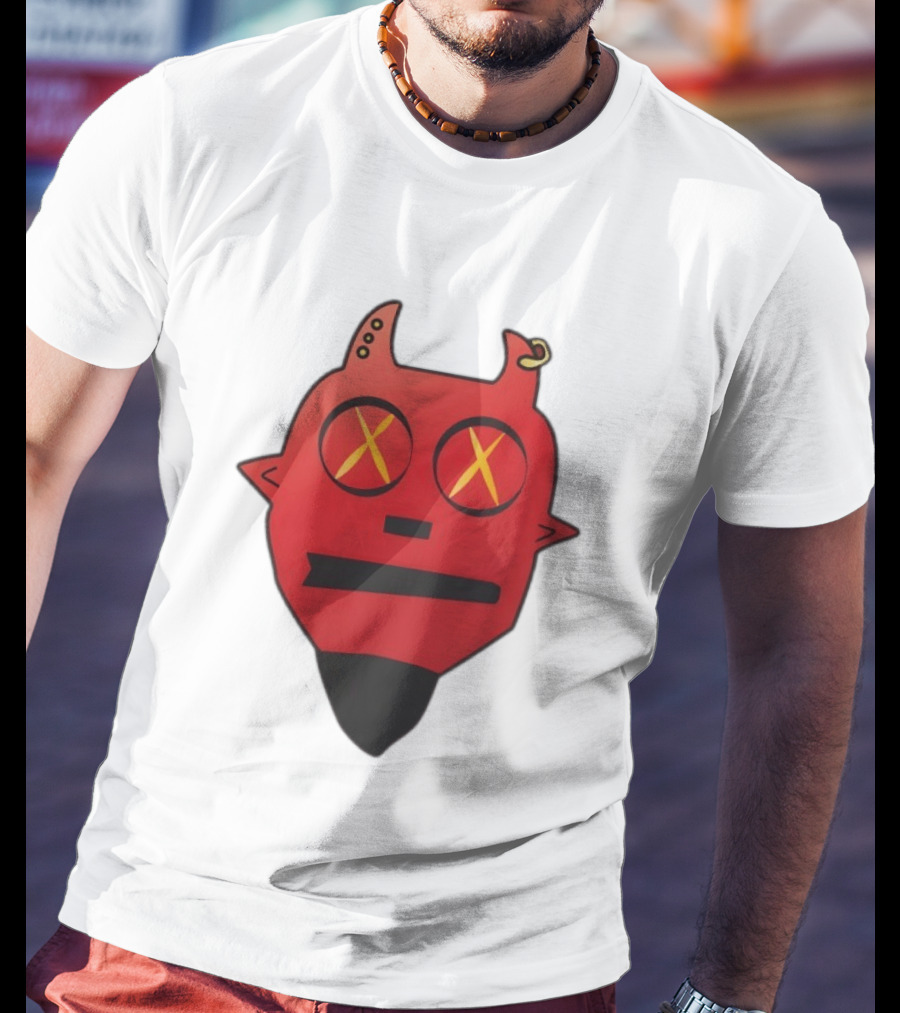 Handsome Devil Red Cartoon Face With Cross Eyes And Earring T-Shirt