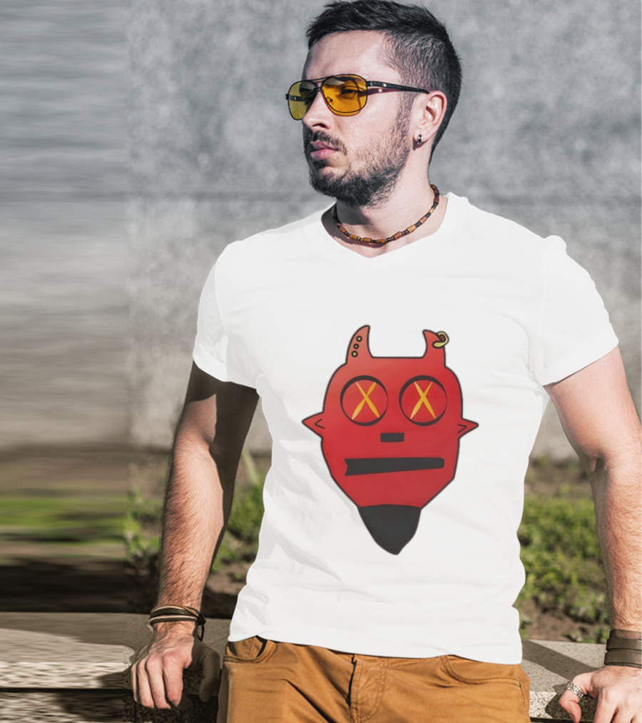 Handsome Devil Red Cartoon Face With Cross Eyes And Earring T-Shirt