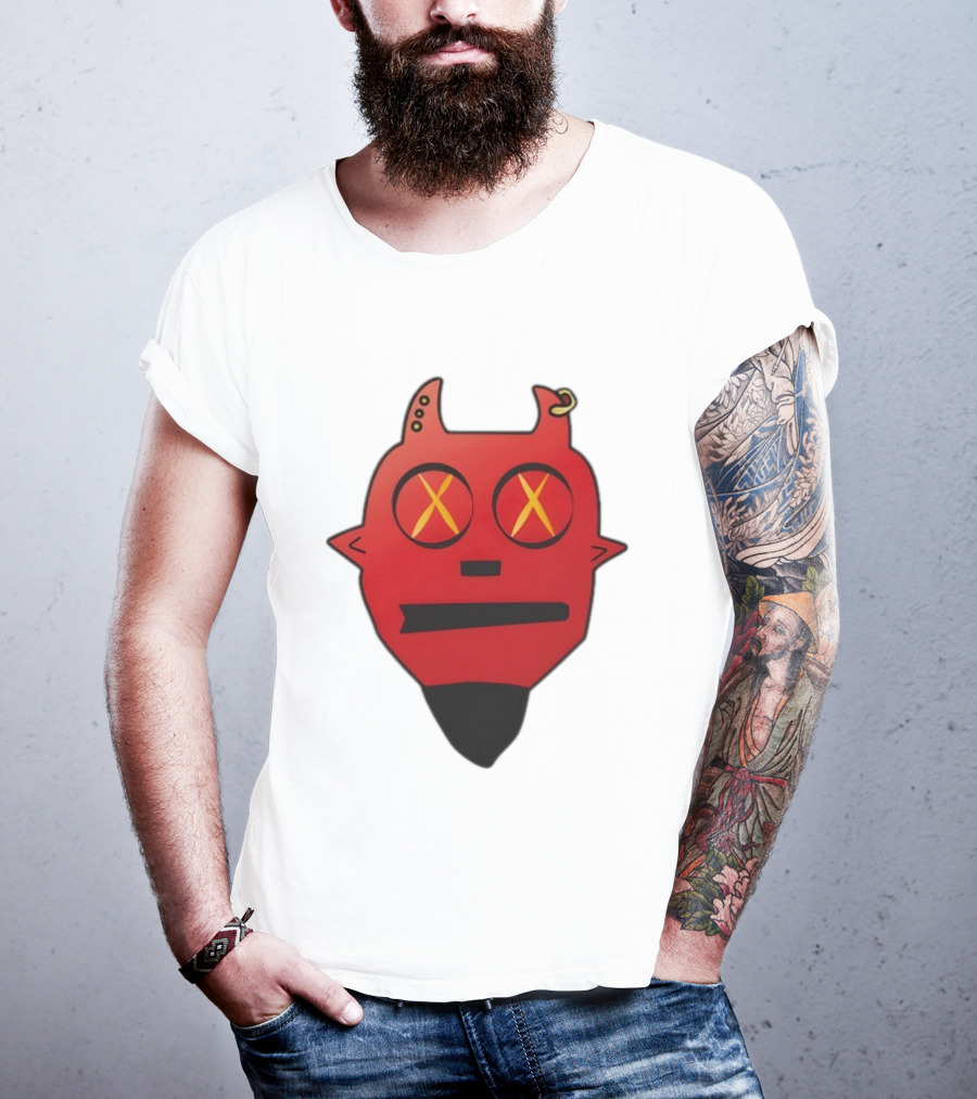 Handsome Devil Red Cartoon Face With Cross Eyes And Earring T-Shirt