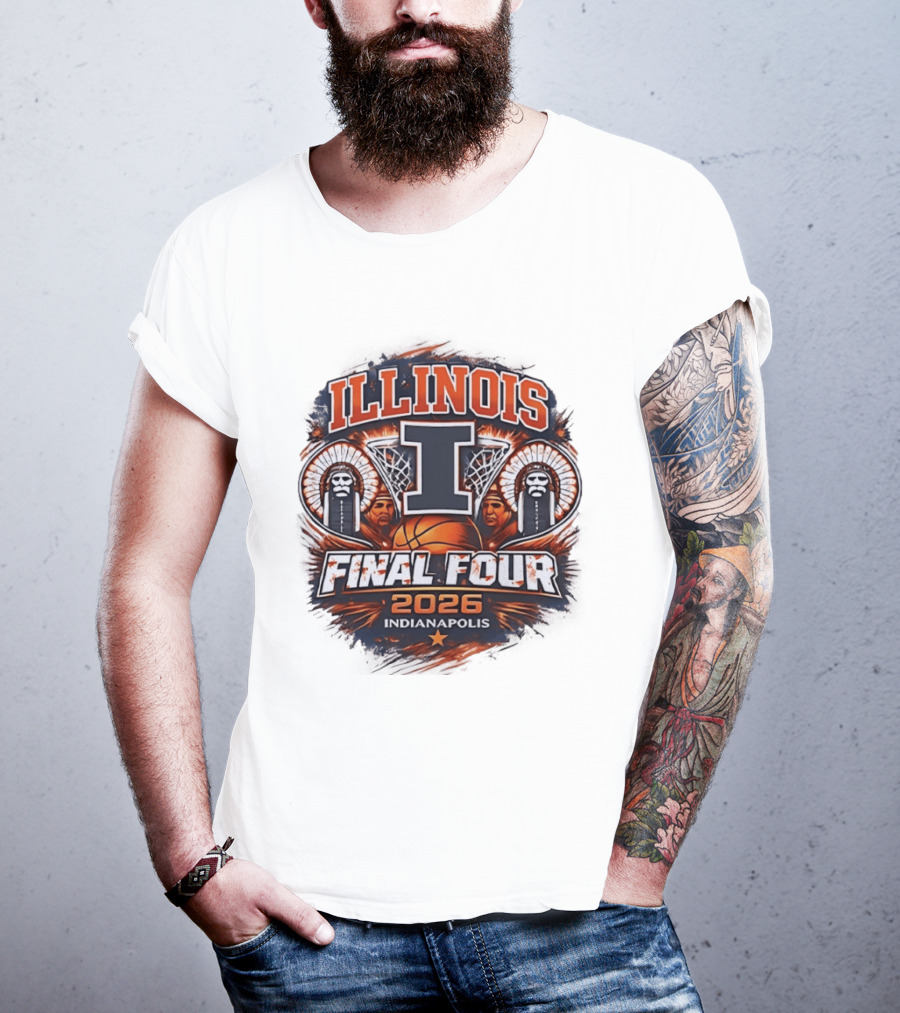 Illinois Fighting Illini Basketball Final Four 2026 Indianapolis Iconic I Logo And Native American T-Shirt