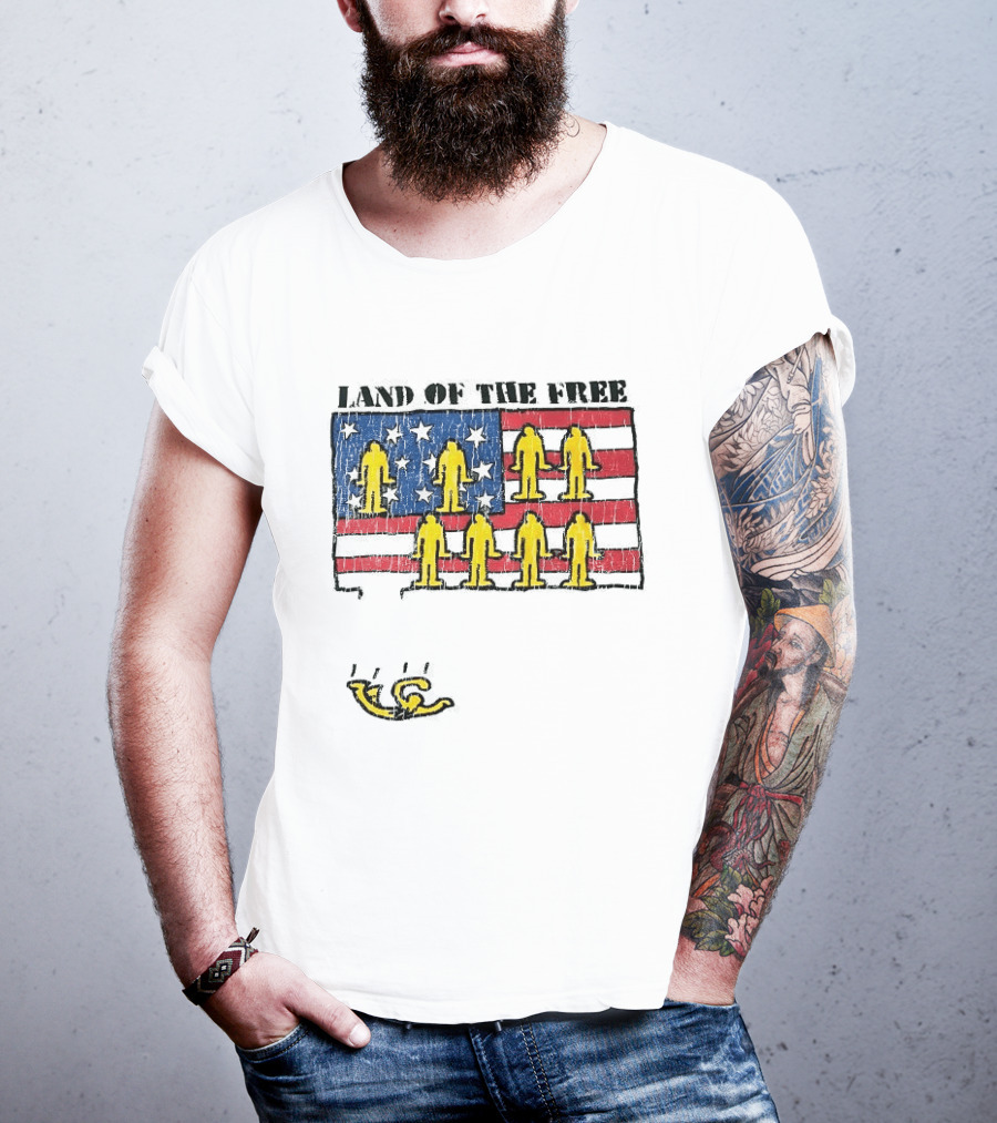 Land Of The Free USA Flag With Yellow Figures And Stars T-Shirt