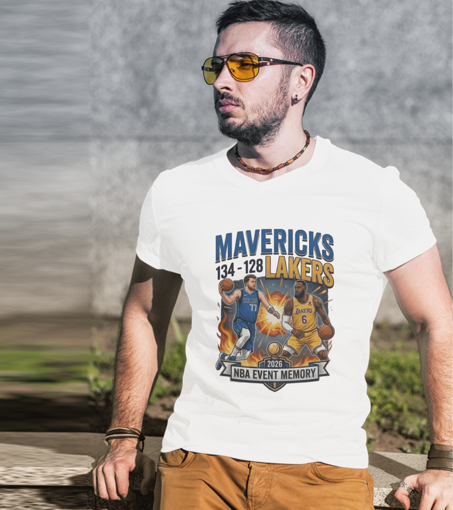 Mavericks 134 Lakers 128 NBA 2026 Event Memory T-Shirt