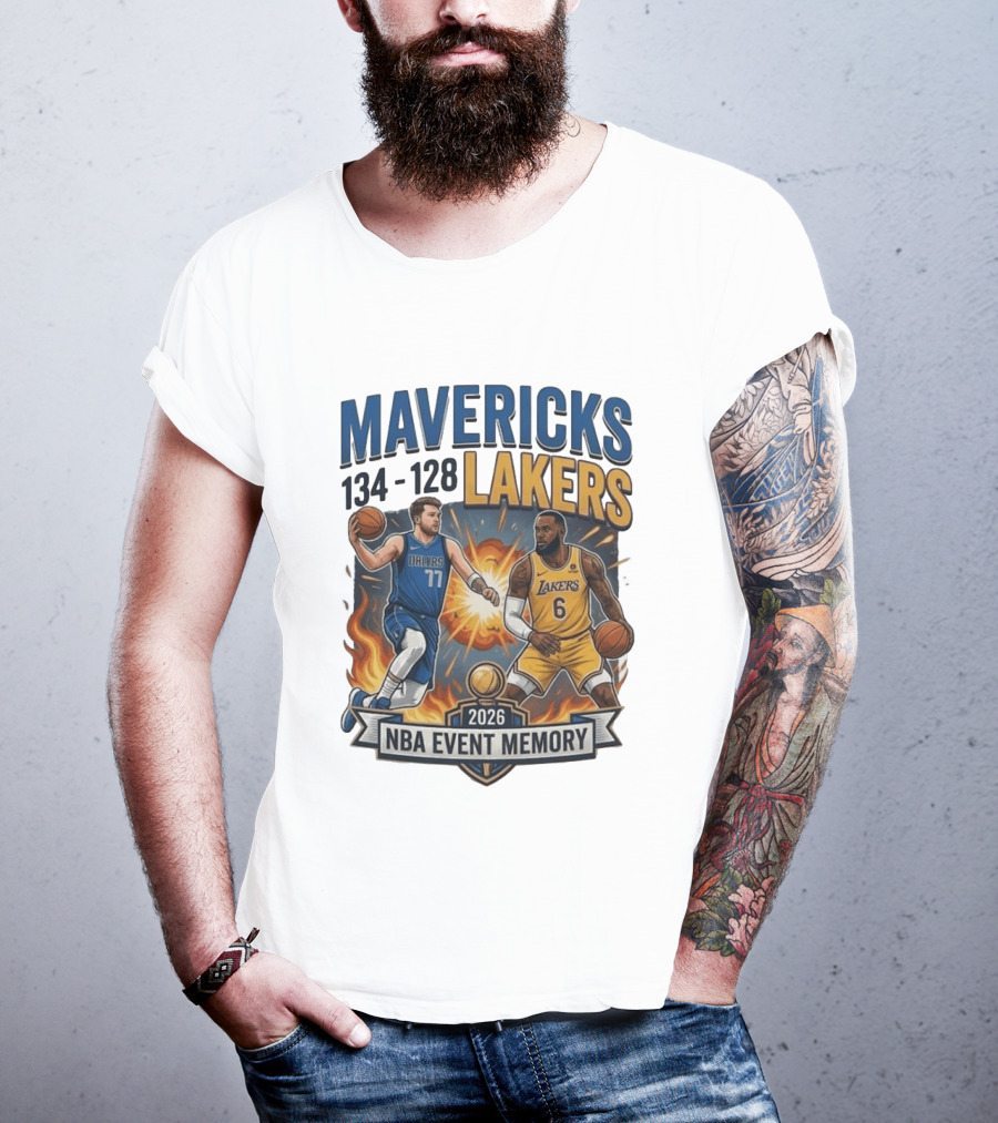 Mavericks 134 Lakers 128 NBA 2026 Event Memory T-Shirt