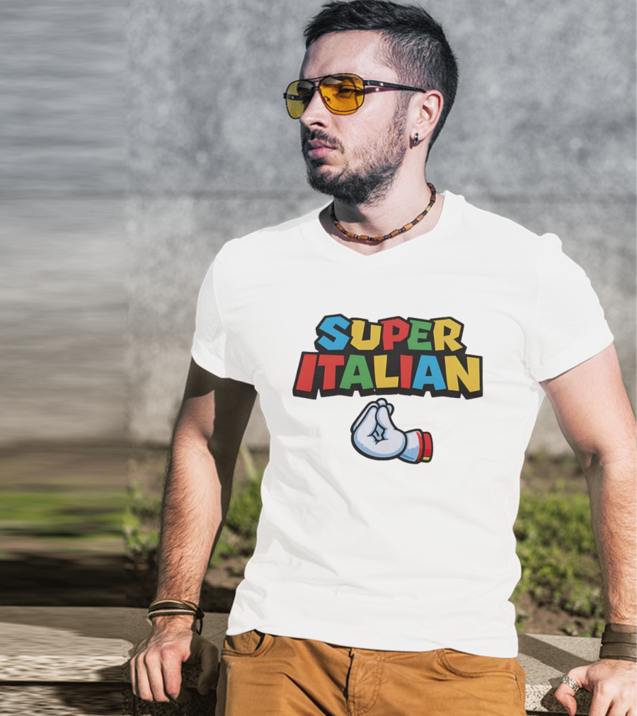 Super Italian Hand Gesture Colorful Letters T-Shirt