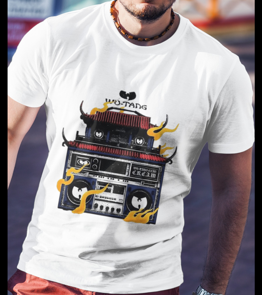 Wu Tang PRNT Boombox C.R.E.A.M. Flames Chinese Temple Style Audio T-Shirt