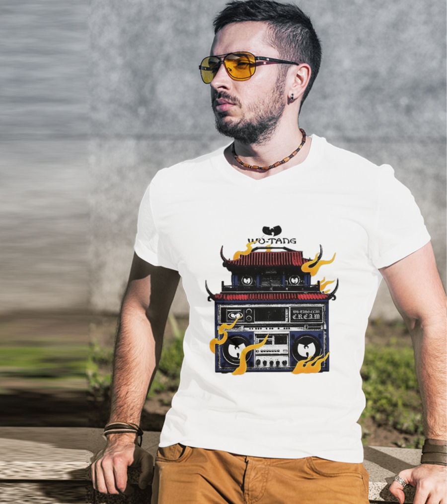 Wu Tang PRNT Boombox C.R.E.A.M. Flames Chinese Temple Style Audio T-Shirt