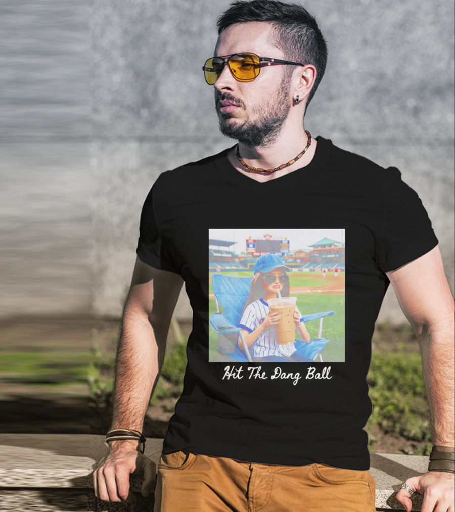 Barbie Ballfield Dark Hit The Dang Ball Baseball Stadium Scene With Player And Large Drink T-Shirt