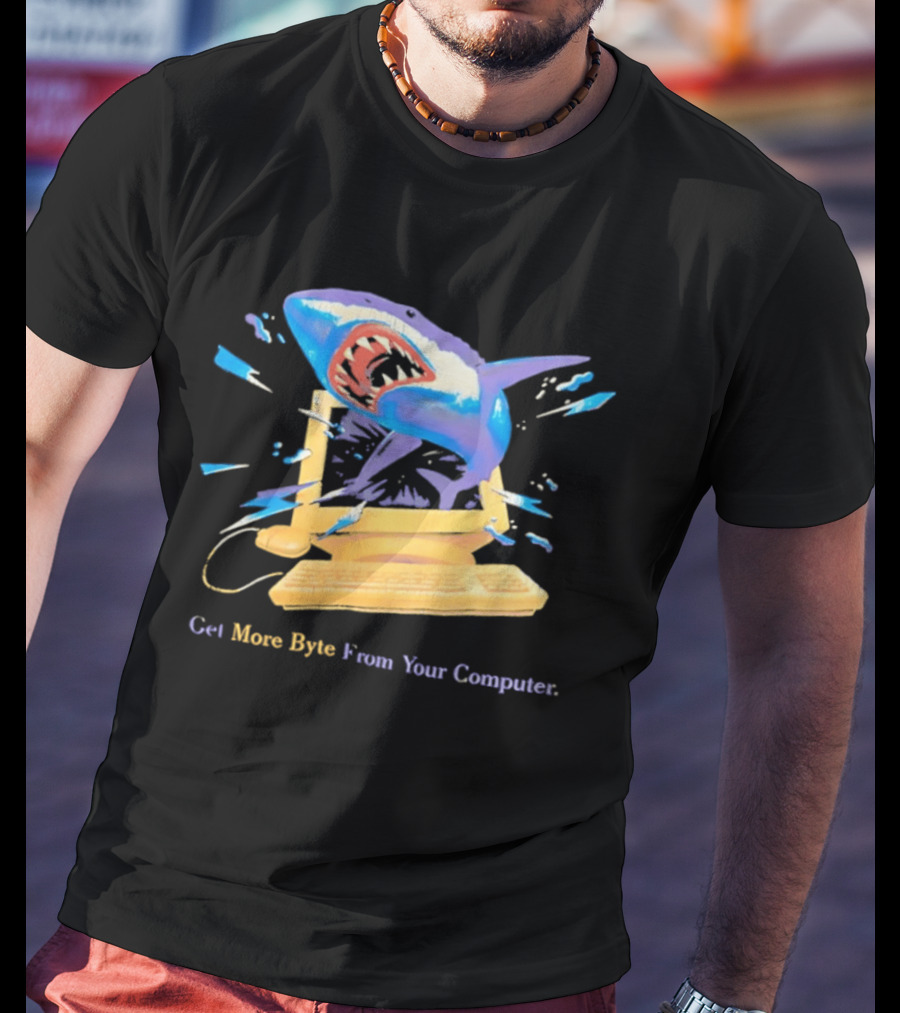 Get More Byte From Your Computer Shark Breaking Through Screen T-Shirt