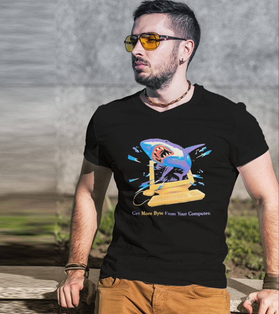 Get More Byte From Your Computer Shark Breaking Through Screen T-Shirt