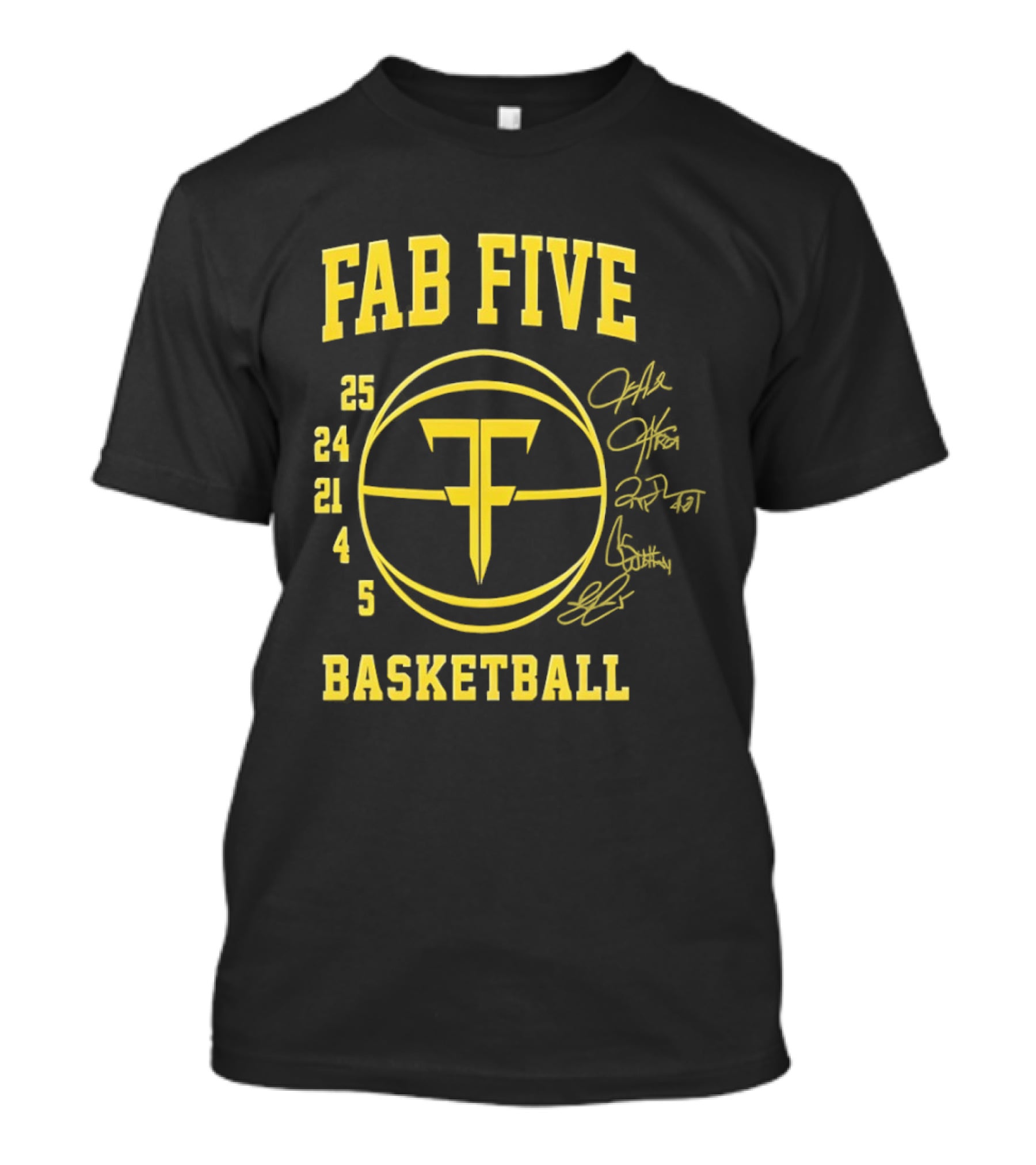 Fab Five Basketball Chris Webber Jalen Rose Juwan Howard Jimmy King Ray Jackson Signatures T-Shirt