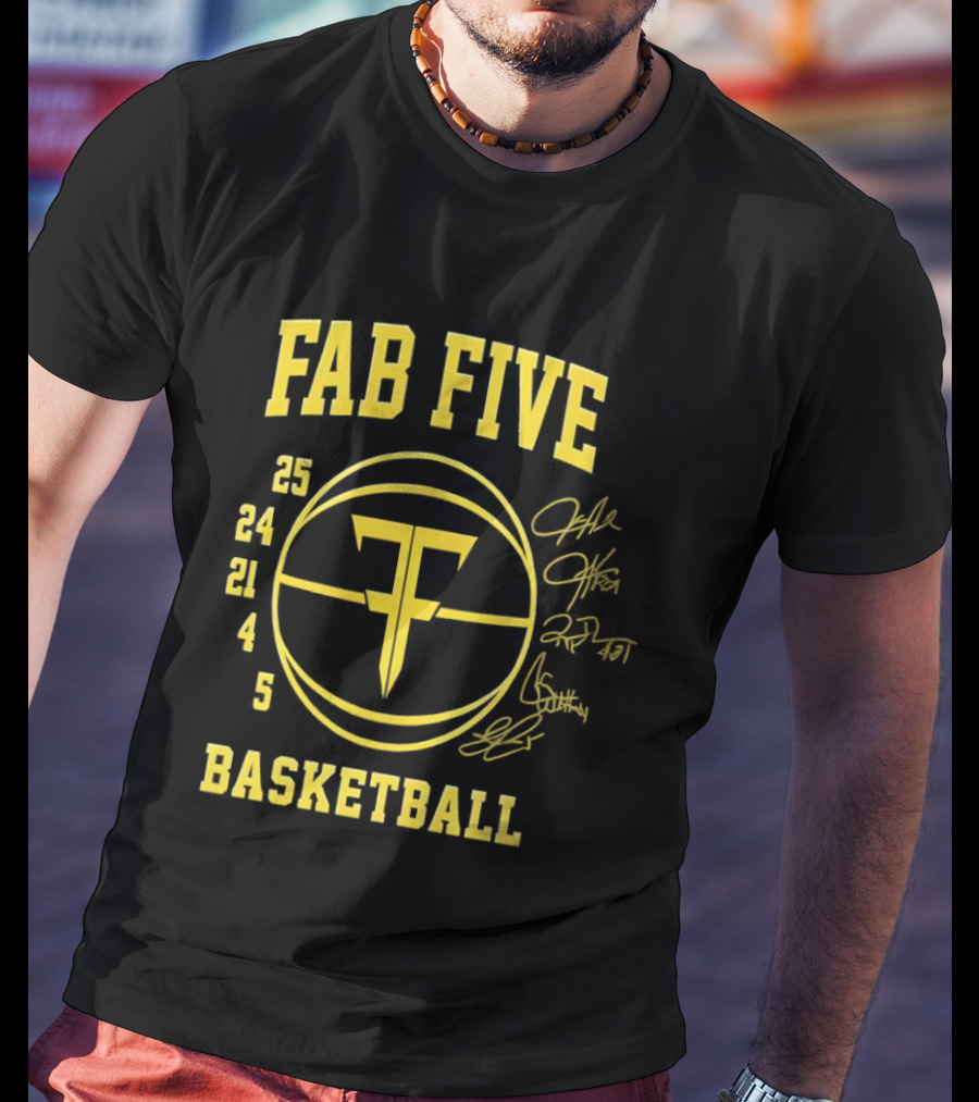 Fab Five Basketball Chris Webber Jalen Rose Juwan Howard Jimmy King Ray Jackson Signatures T-Shirt
