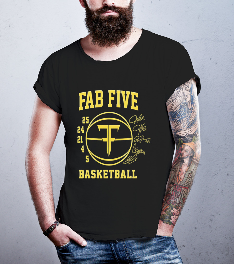 Fab Five Basketball Chris Webber Jalen Rose Juwan Howard Jimmy King Ray Jackson Signatures T-Shirt