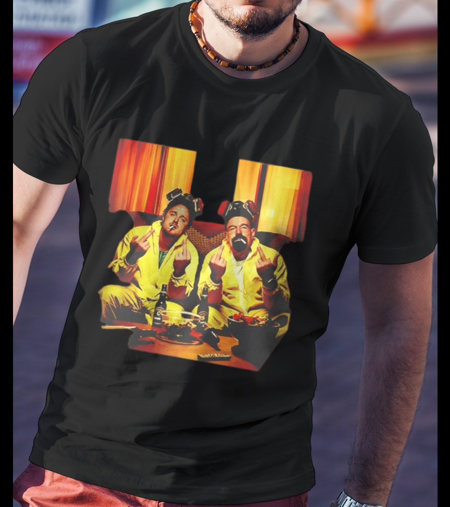 Jesse Pinkman Walter White Breaking Bad Flipping The Bird Yellow Hazmat Suits T-Shirt