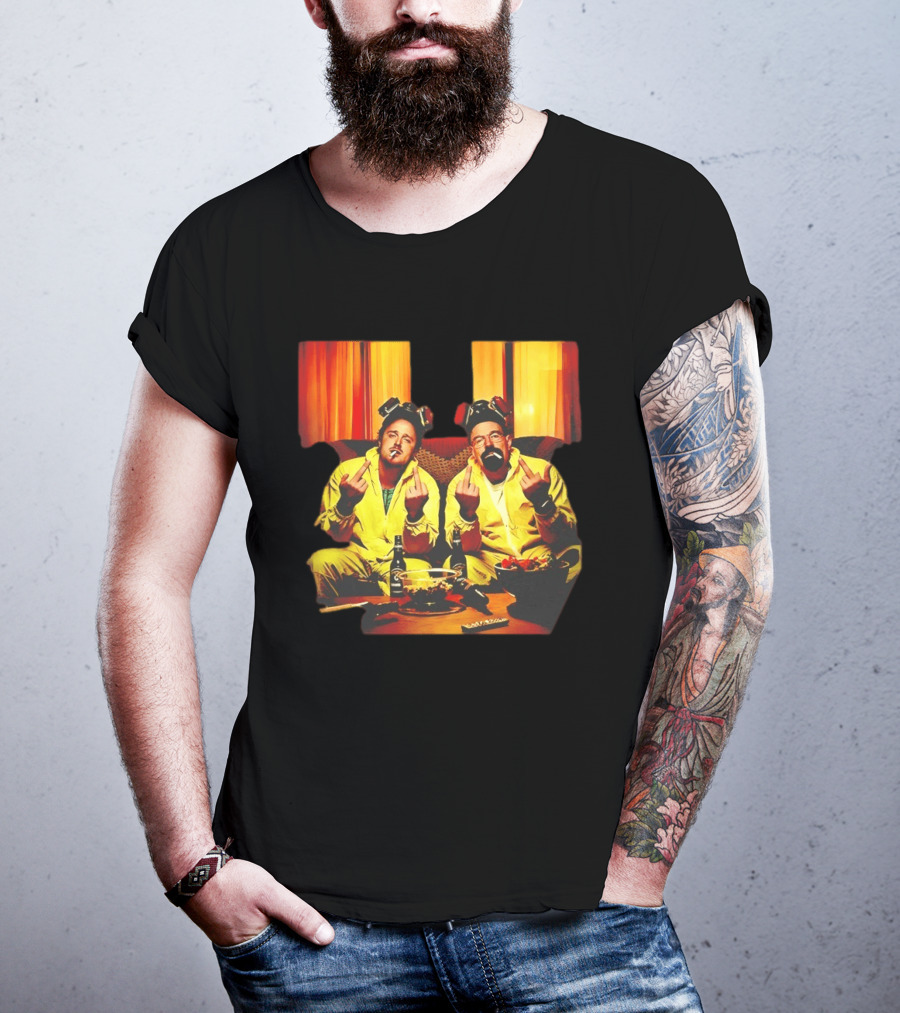 Jesse Pinkman Walter White Breaking Bad Flipping The Bird Yellow Hazmat Suits T-Shirt