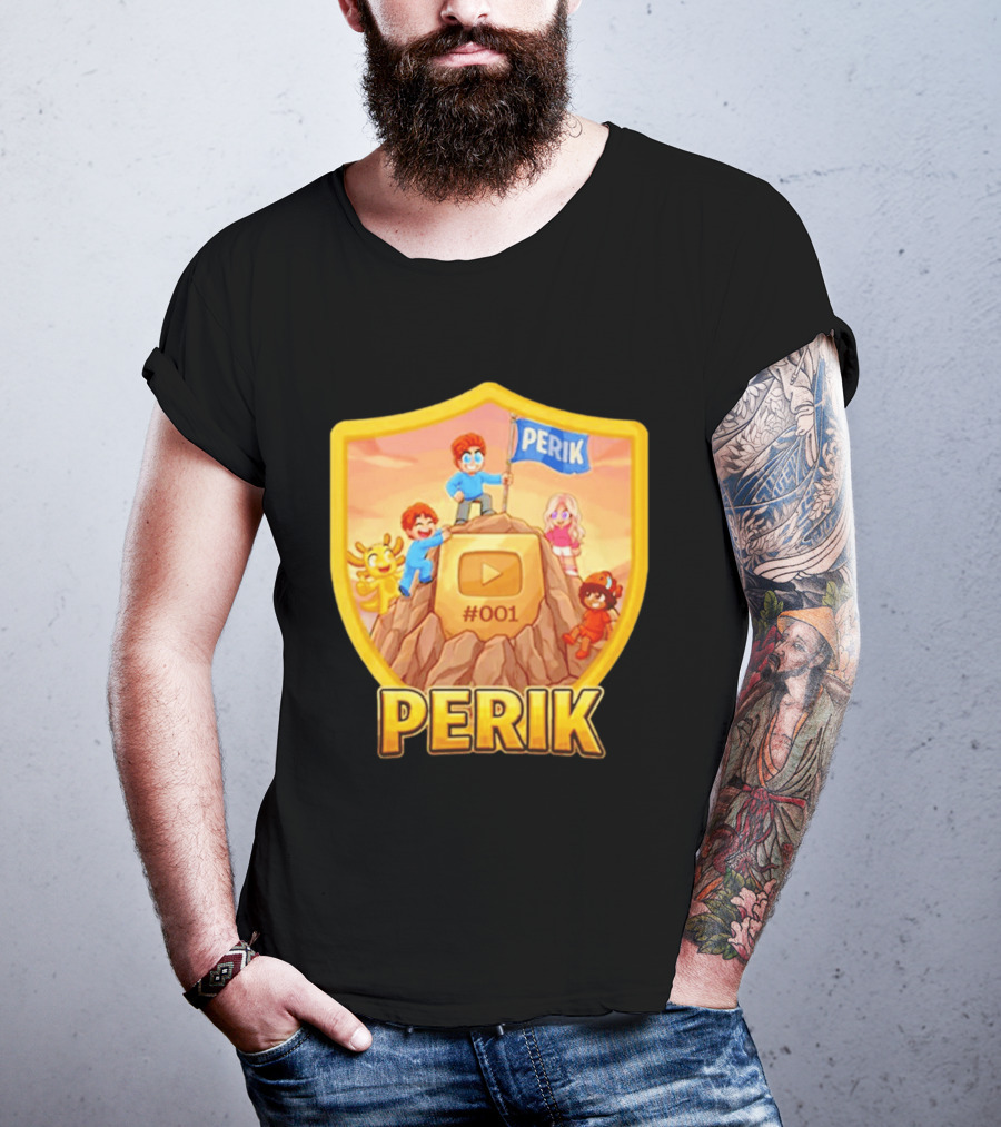 Perik #001 Cartoon Characters On Mountain With YouTube Play Button Image T-Shirt