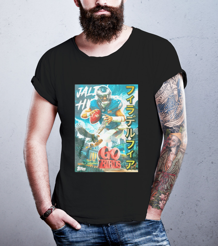 Jalen Hurts Philadelphia Eagles Go Birds Japanese Text Topps T-Shirt