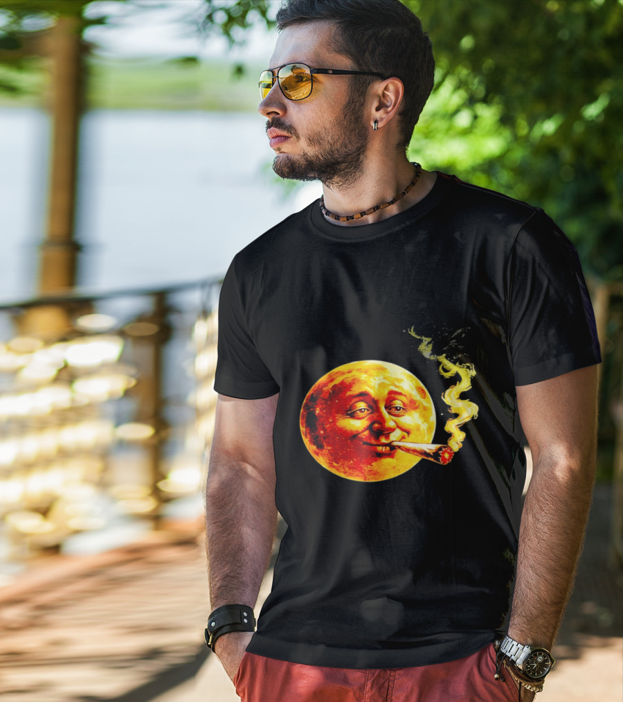 Moon Face Smoking Weed Blunt Lunar Smokers Club T-Shirt