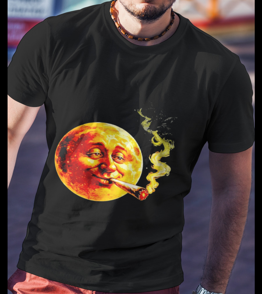 Moon Face Smoking Weed Blunt Lunar Smokers Club T-Shirt