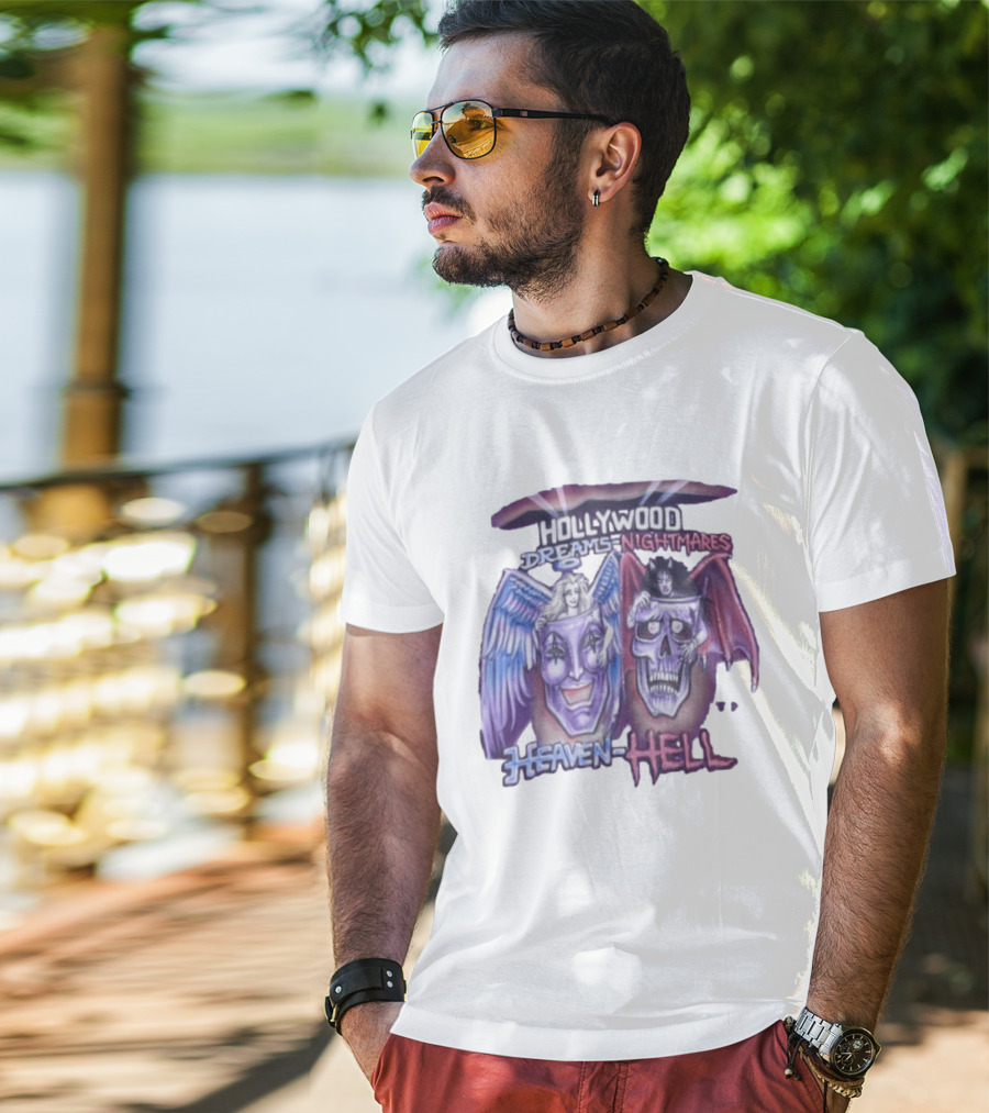 Hollywood Dreams Nightmares Heaven Hell Angel And Demon Skulls T-Shirt