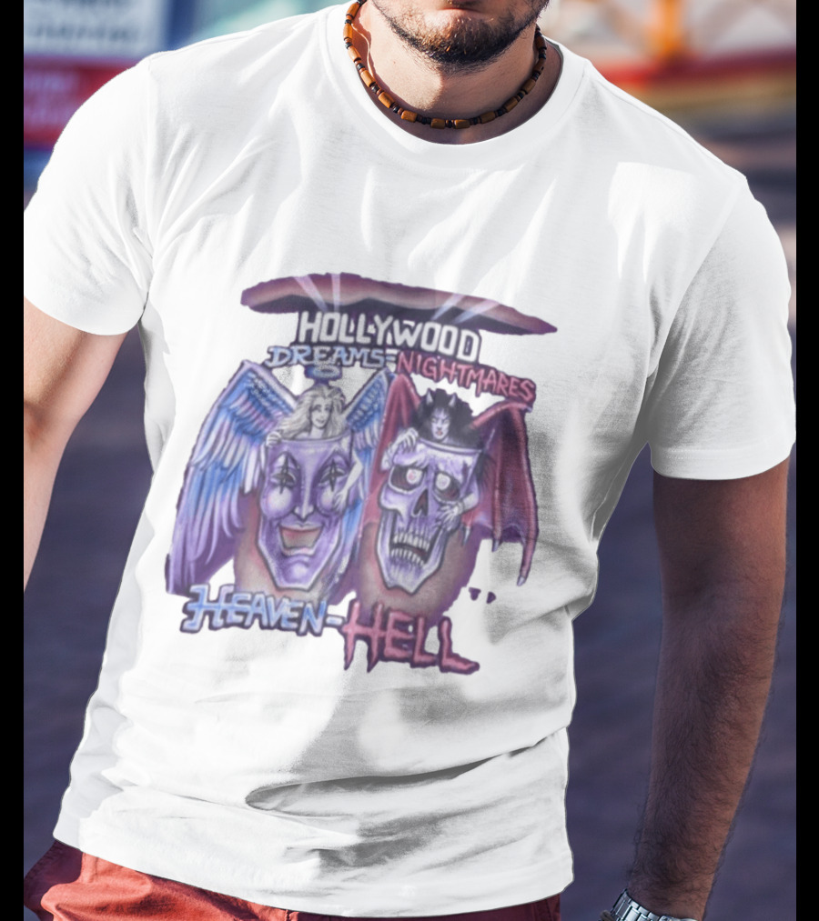 Hollywood Dreams Nightmares Heaven Hell Angel And Demon Skulls T-Shirt
