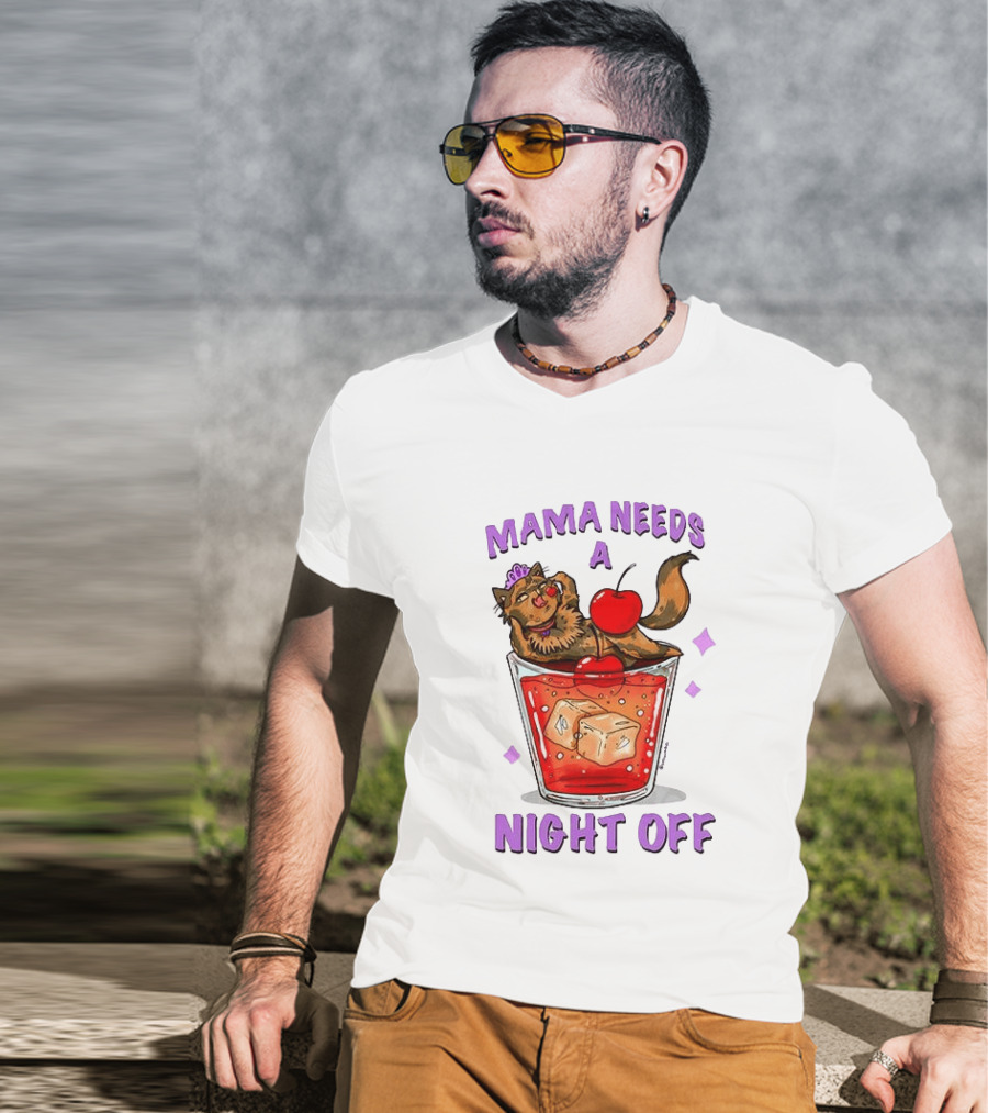 Mama Needs A Night Off Cat Chilling In Cocktail With Cherry And Ice Cubes T-Shirt