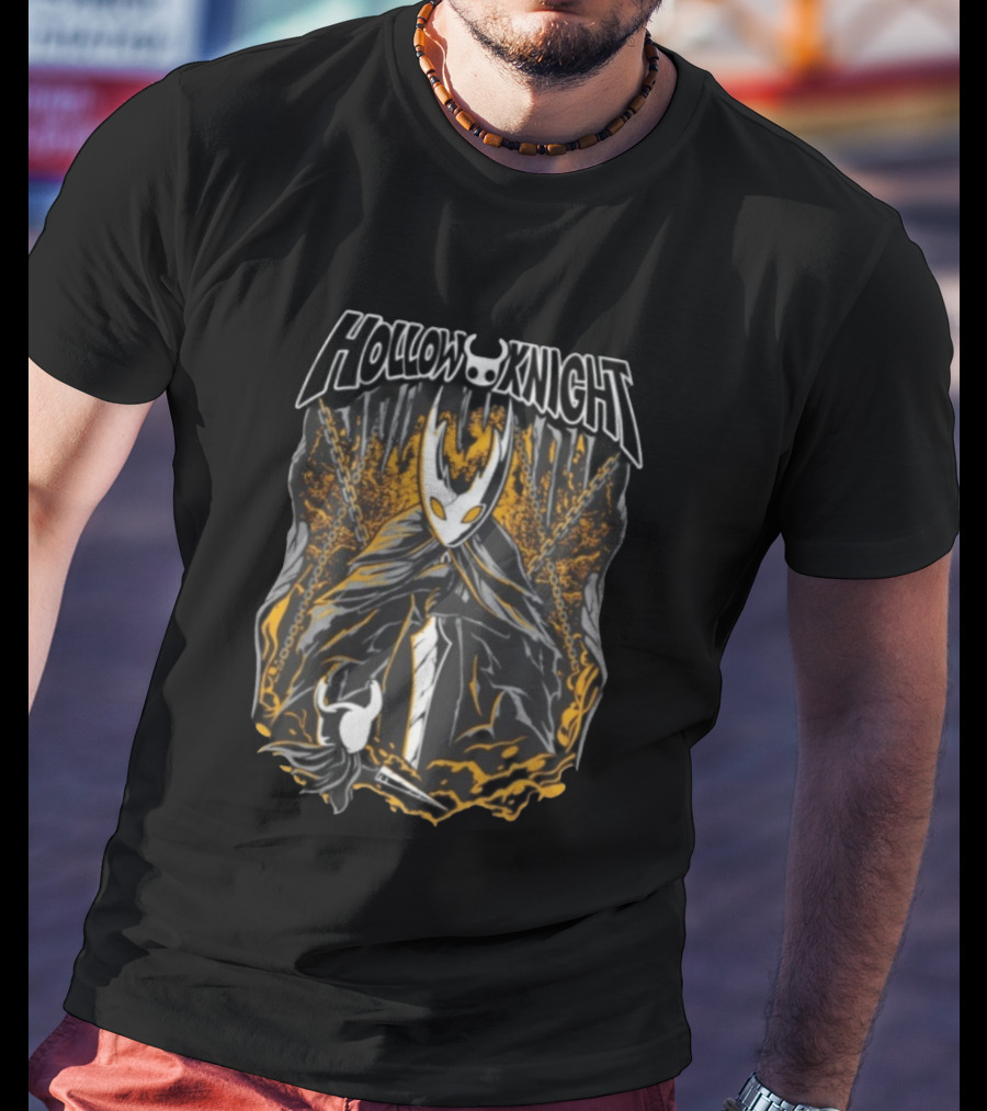 Hollow Knight Video Game Character In Dark Cave With Chains And Cloak T-Shirt